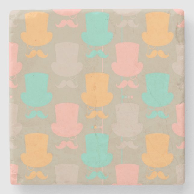 Moustache pattern 2 stone coaster (Front)