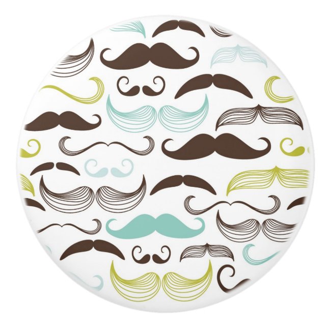 Moustache pattern, retro style 2 ceramic knob (Front)