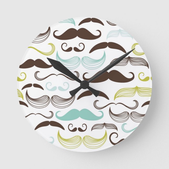 Moustache pattern, retro style 2 round clock (Front)