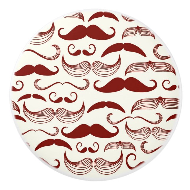 Moustache pattern, retro style 3 ceramic knob (Front)