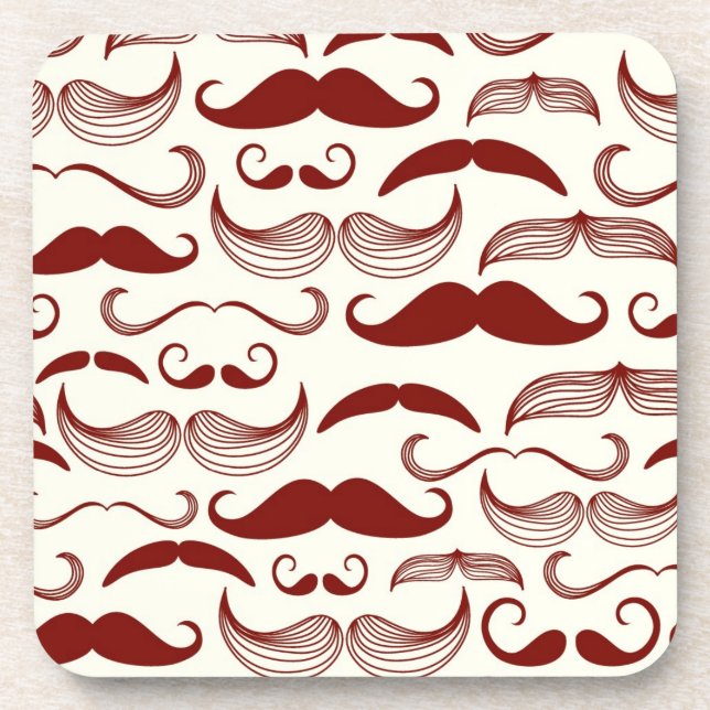 Moustache pattern, retro style 3 coaster (Front)