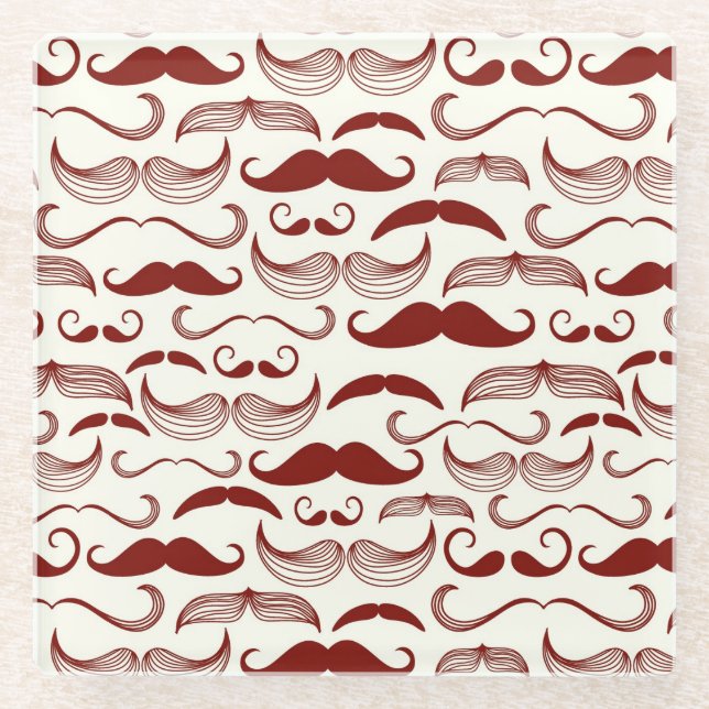 Moustache pattern, retro style 3 glass coaster (Front)