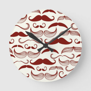 Moustache pattern, retro style 3 round clock