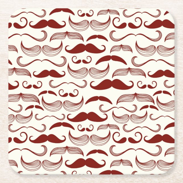 Moustache pattern, retro style 3 square paper coaster (Front)