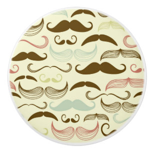Moustache pattern, retro style 4 ceramic knob
