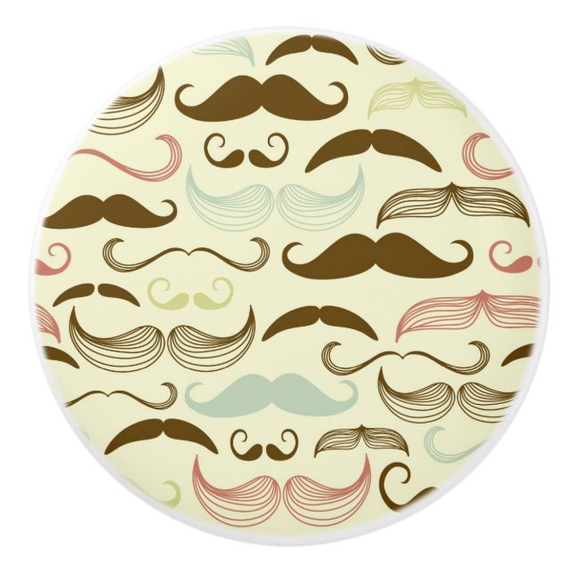 Moustache pattern, retro style 4 ceramic knob (Front)