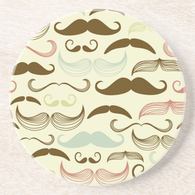 Moustache pattern, retro style 4 coaster (Front)