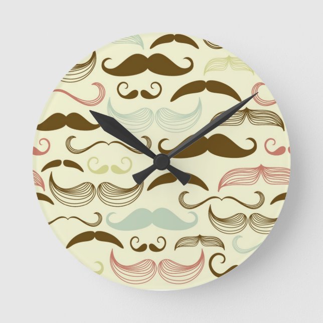 Moustache pattern, retro style 4 round clock (Front)