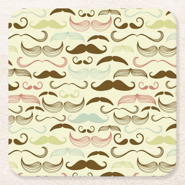 Moustache pattern, retro style 4 square paper coaster (Front)