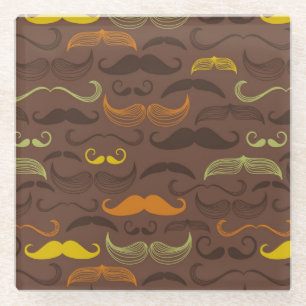 Moustache pattern, retro style 5 glass coaster