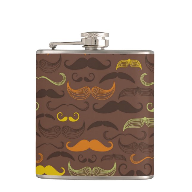 Moustache pattern, retro style 5 hip flask (Front)