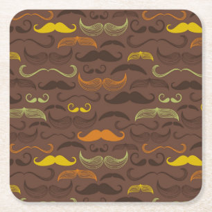 Moustache pattern, retro style 5 square paper coaster