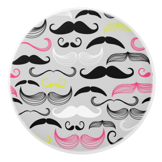 Moustache pattern, retro style ceramic knob (Front)