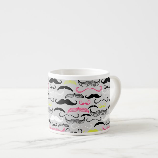 Moustache pattern, retro style espresso cup (Front Right)