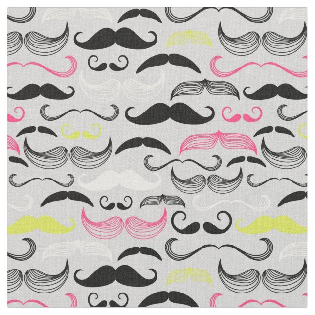 Moustache pattern, retro style fabric (Close Up)