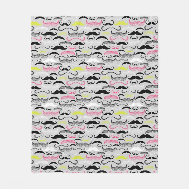 Moustache pattern, retro style fleece blanket (Front)