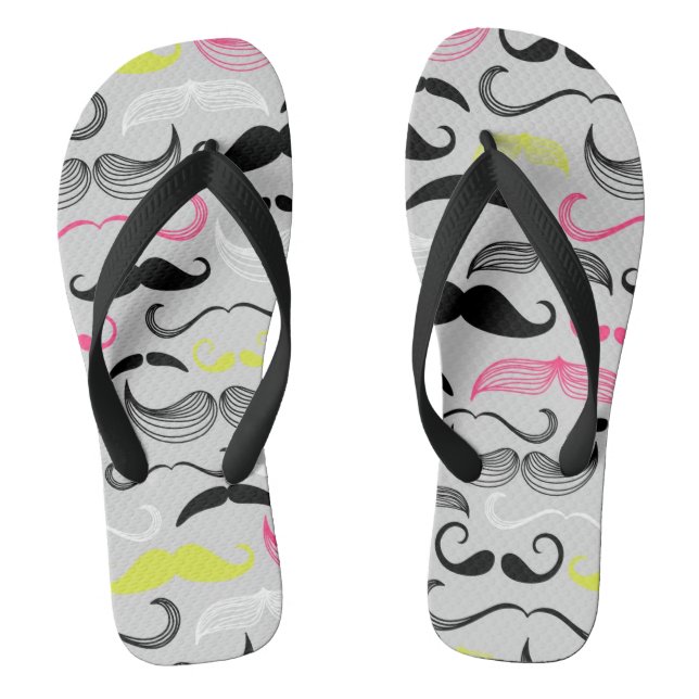Moustache pattern, retro style flip flops (Footbed)