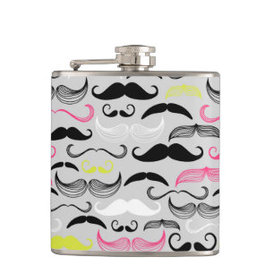 Moustache pattern, retro style hip flask