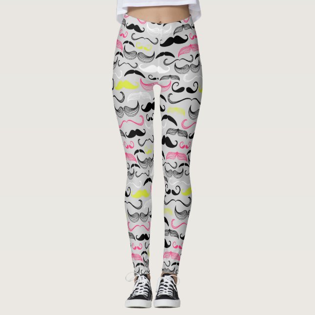 Moustache pattern, retro style leggings (Front)
