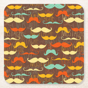 Moustache pattern square paper coaster