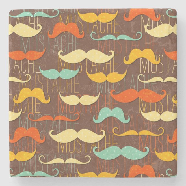 Moustache pattern stone coaster (Front)