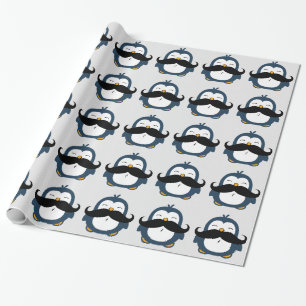 Moustache Penguin Cartoon Wrapping Paper