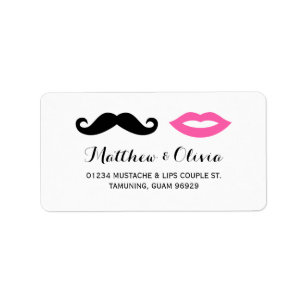 Moustache & Pink Lips Wedding Address Labels