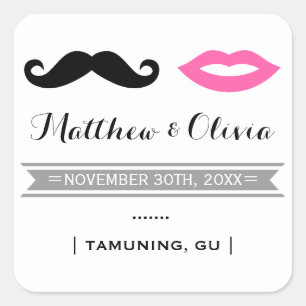 Moustache & Pink Lips Wedding Favour Stickers