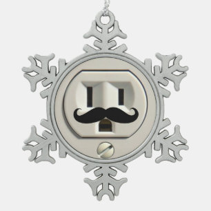 Moustache power outlet snowflake pewter christmas ornament