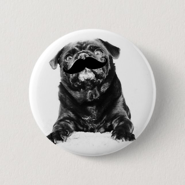 Moustache Pug 6 Cm Round Badge (Front)