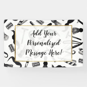 Moustache Razor Shaver Watercolor Barber Pattern Banner