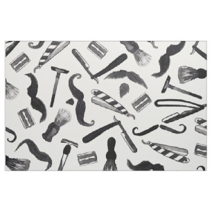 Moustache Razor Shaver Watercolor Barber Pattern Fabric