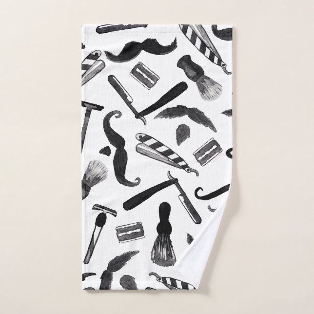 Moustache Razor Shaver Watercolor Barber Pattern Hand Towel (Hand Towel)