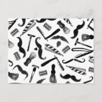 Moustache Razor Shaver Watercolor Barber Pattern