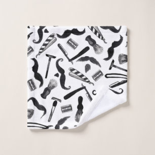 Moustache Razor Shaver Watercolor Barber Pattern Wash Cloth