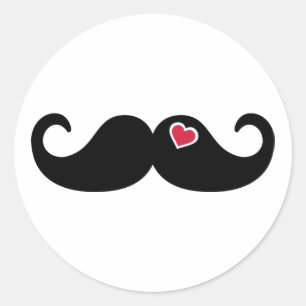 Moustache red heart classic round sticker