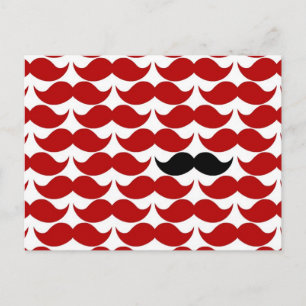 Moustache Red Retro Funky Pattern Postcard