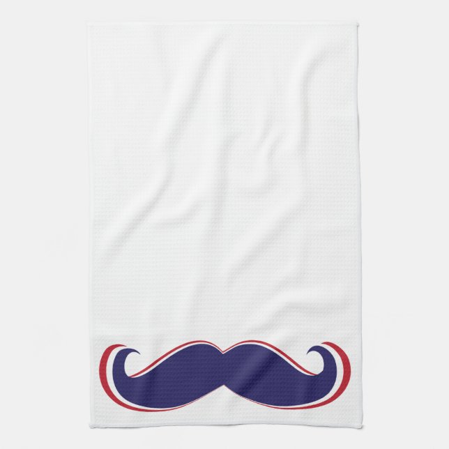 Moustache - Red, White and Blue Tea Towel (Vertical)