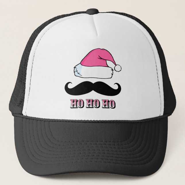 Moustache Santa Pink Trucker Hat (Front)