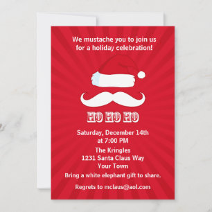 Moustache Santa Red Invitation