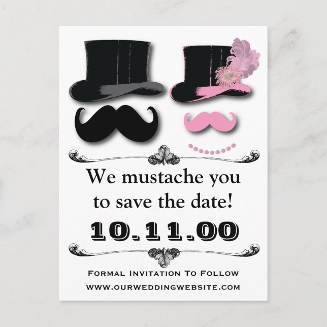 Moustache Save The Date Card (Front)
