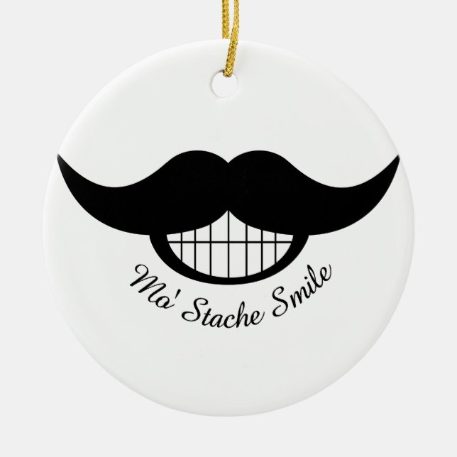 Moustache Smile Ceramic Tree Decoration (Front)