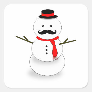 moustache snowman square sticker