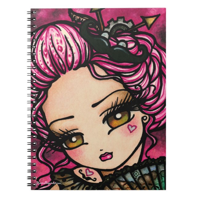 Moustache Steampunk Heart Valentine Girl Fantasy Notebook (Front)