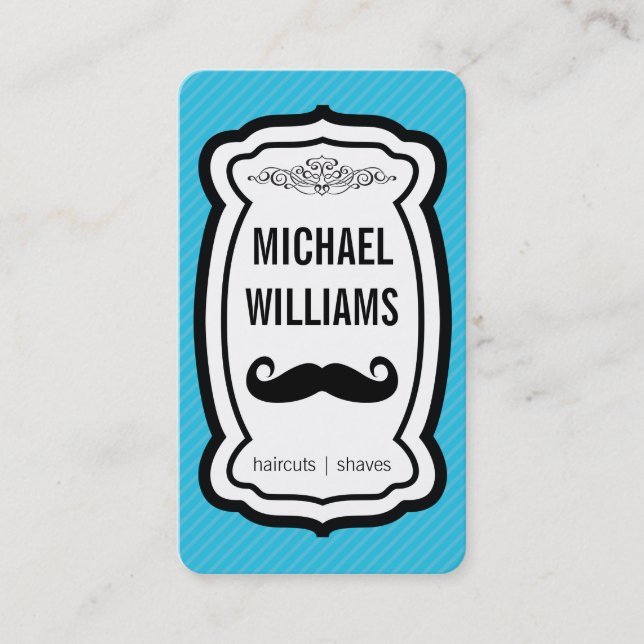 Moustache / Stripes (blue) Business Card (Front)