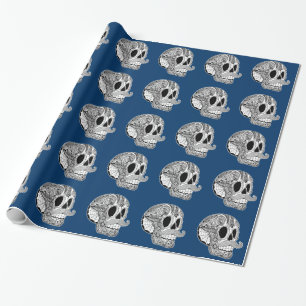 Moustache Sugar Skull (BW) Wrapping Paper