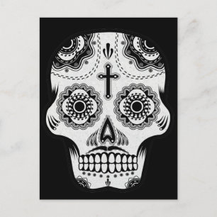 Moustache sugar skull postcard