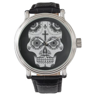 Moustache sugar skull watch