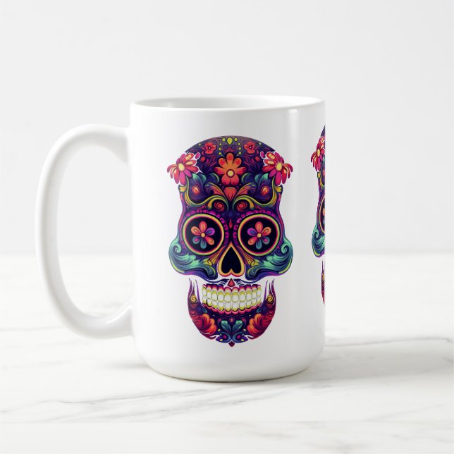 Moustache Sugar Skulls Coffee Mug (Left)