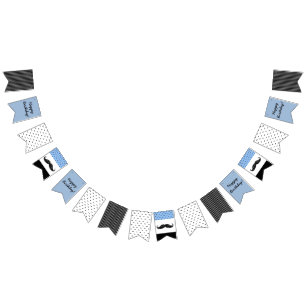 Moustache Themed Blue & Black Happy Birthday Bunting